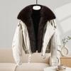 Neue Lederjacke großer Pelzkragen Werkzeug Baumwollkleidung Damen Winter Europäisches und Amerikanisches Design Jacke Verdickt Warmer Baumwollmantel