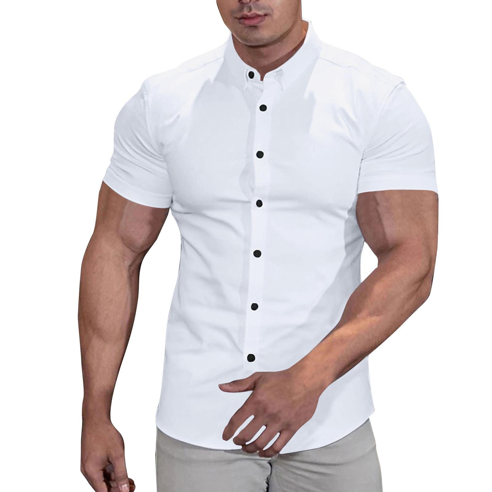 

Чоловіча повсякденна облягаюча сорочка з короткими рукавами модна сорочка з лацканами топ XXL білий