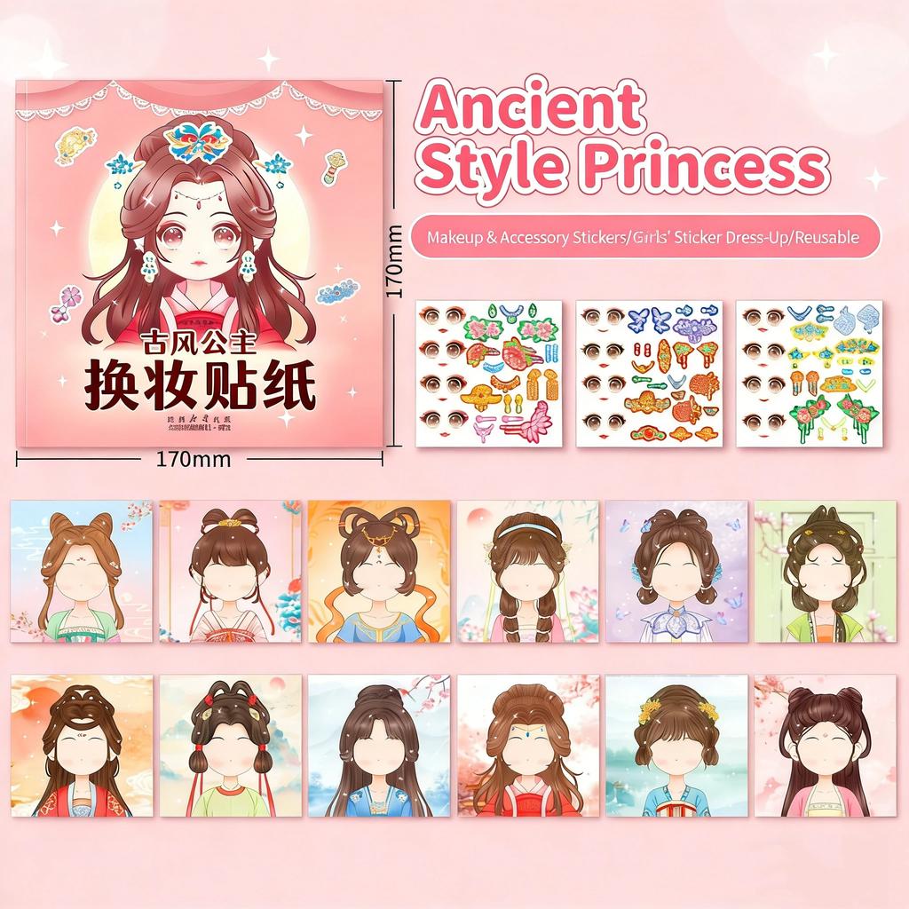 1 Set Girls Cartoon Princess Make A Face Stickers Reusable Handicrafts Creative Kids Decals Puzzle Sticker Toy