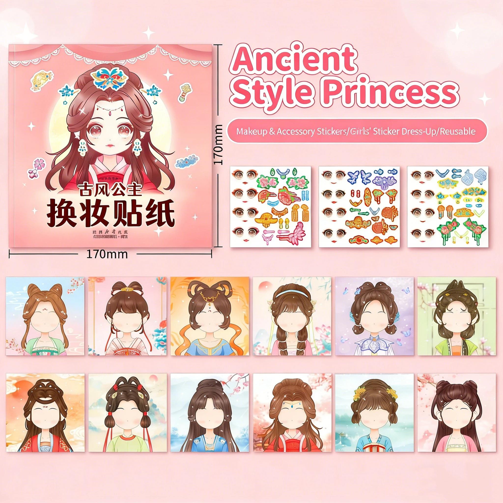 

1 Set Girls Cartoon Princess Make A Face Stickers Reusable Handicrafts Creative Kids Decals Puzzle Sticker Toy