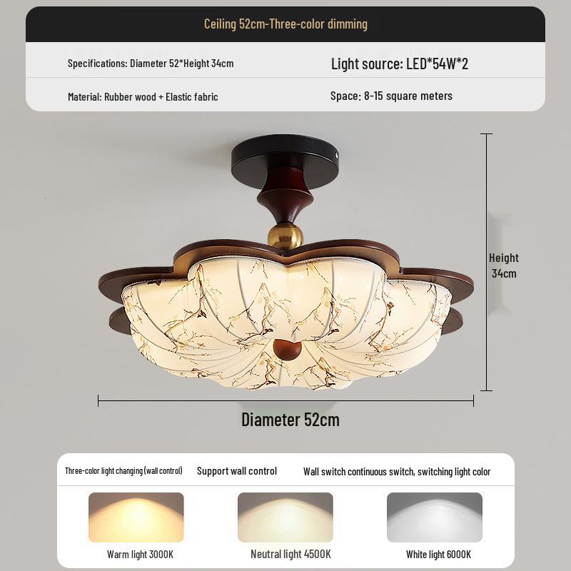 Chinese Song Dynasty Chandelier: Retro Fabric & Walnut Wood Zen Ceiling Light