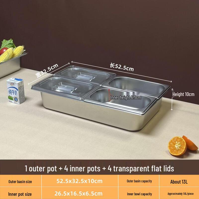 Stainless Steel 4-Grid Food Display & Serving Tray with Lid
