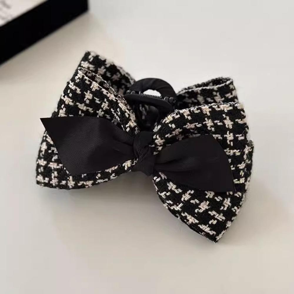 

1pc Xiaoxiangfeng Qianniao Grid Large Grab Clip Bow Shaped Hair Clip High-end Feeling Light Luxury Style Back Of The Head
