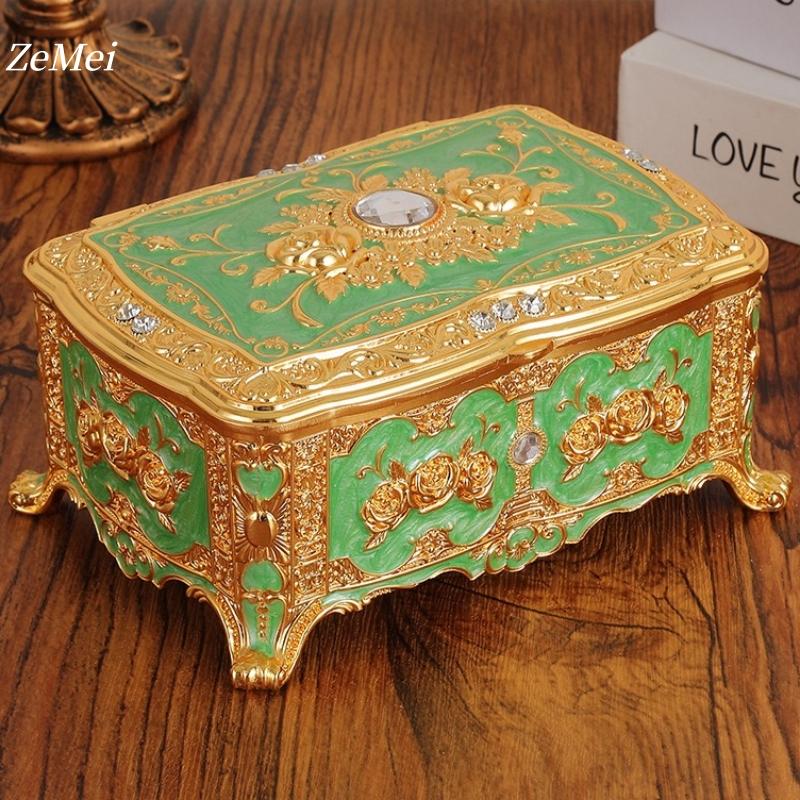 

European Style Bracelet Storage Box Jewelry Organizer,Exquisite With a Mirror Alloy Card Ring Storage Box Dresser Display Box 16.5cm