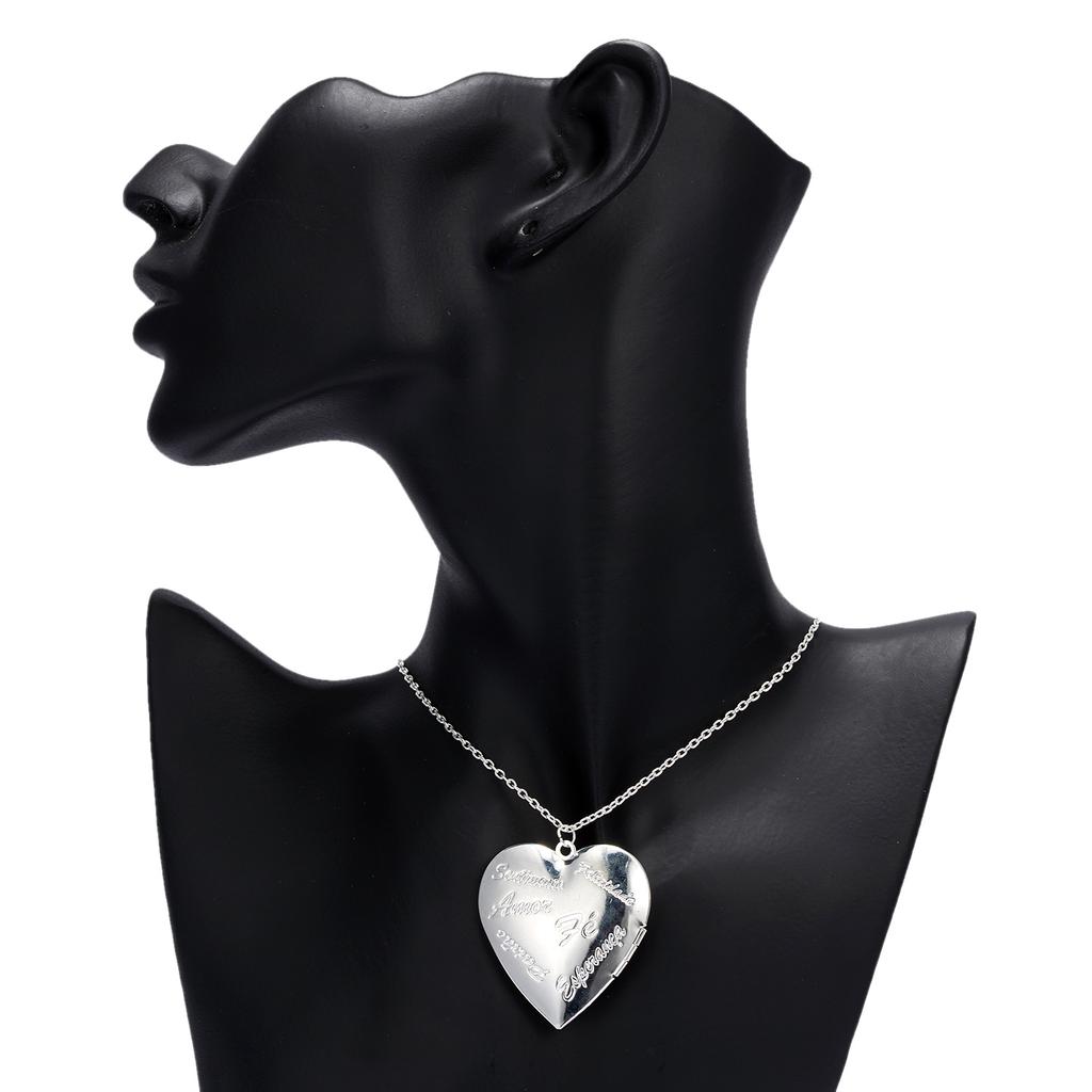 Chain Necklace with Heart-shaped Pendants Can Openable Photo Frame Engraved Love Faith Hope Locket Pendant Necklace Family Gift