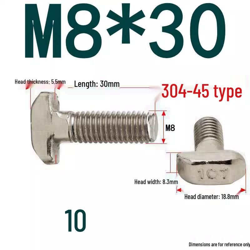 304 Stainless Steel T-Slot T-Head Bolt for Aluminum Profiles (20/30/40/45)