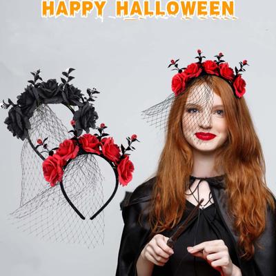Regulowana opaska na głowę na Halloween, urocza kwiatowa ozdoba na bal