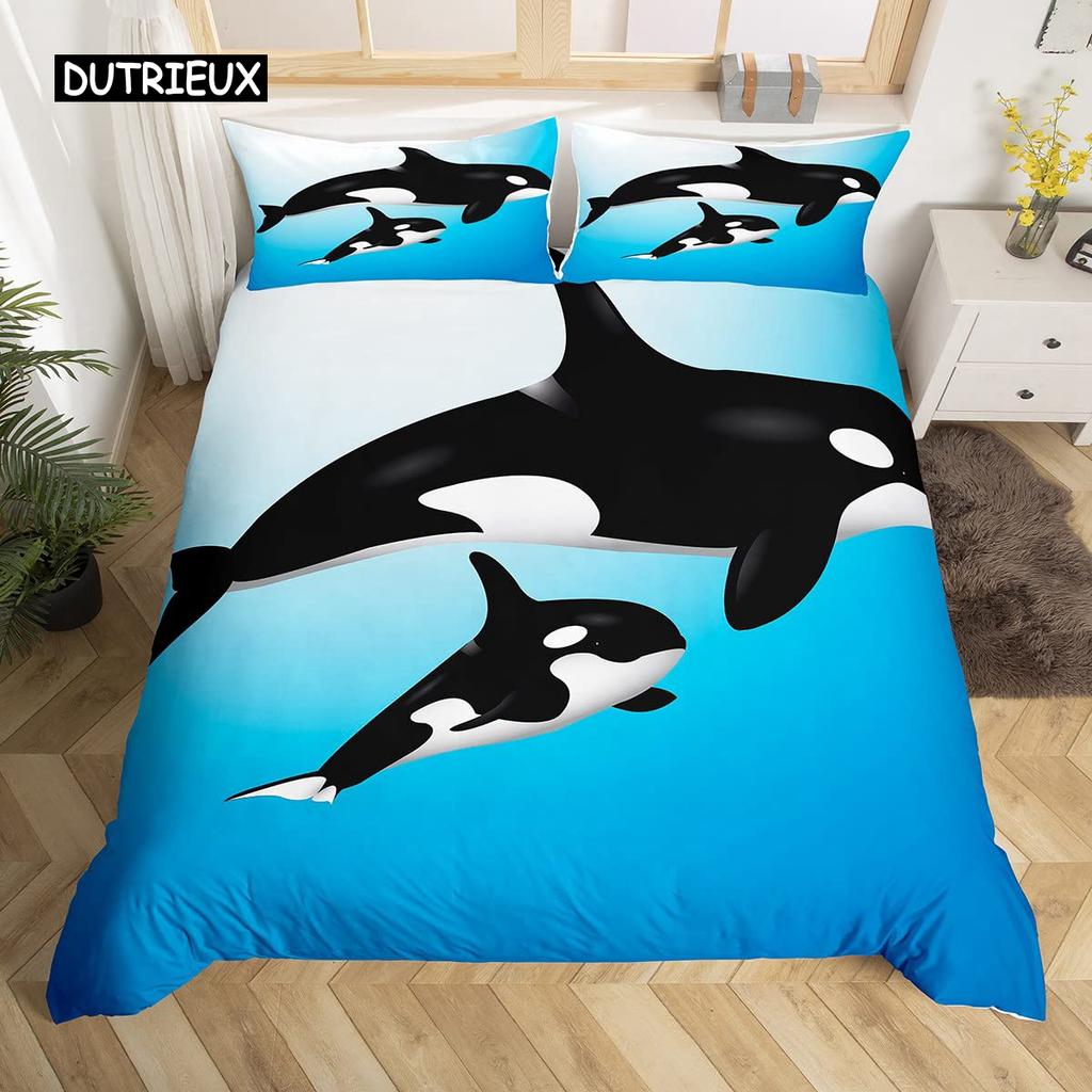 Σετ Πάπλωμα Φάλαινα Queen Size Αστρικά Αστέρια Σύμπαν Νεφέλωμα Κάλυμμα Πάπλωμα Μπλε Γαλαξίας Θέμα Ωκεανός Θαλάσσια Πλάσματα Σετ Κλινοσκεπασμάτων