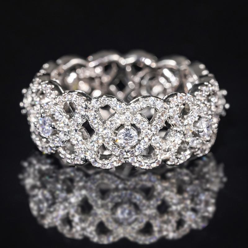 Huitan Delicate Hollow-out Pattern Cubic Zirconia Rings Charming Wide Modern Graceful Accessories Chic Wedding Party Jewelry