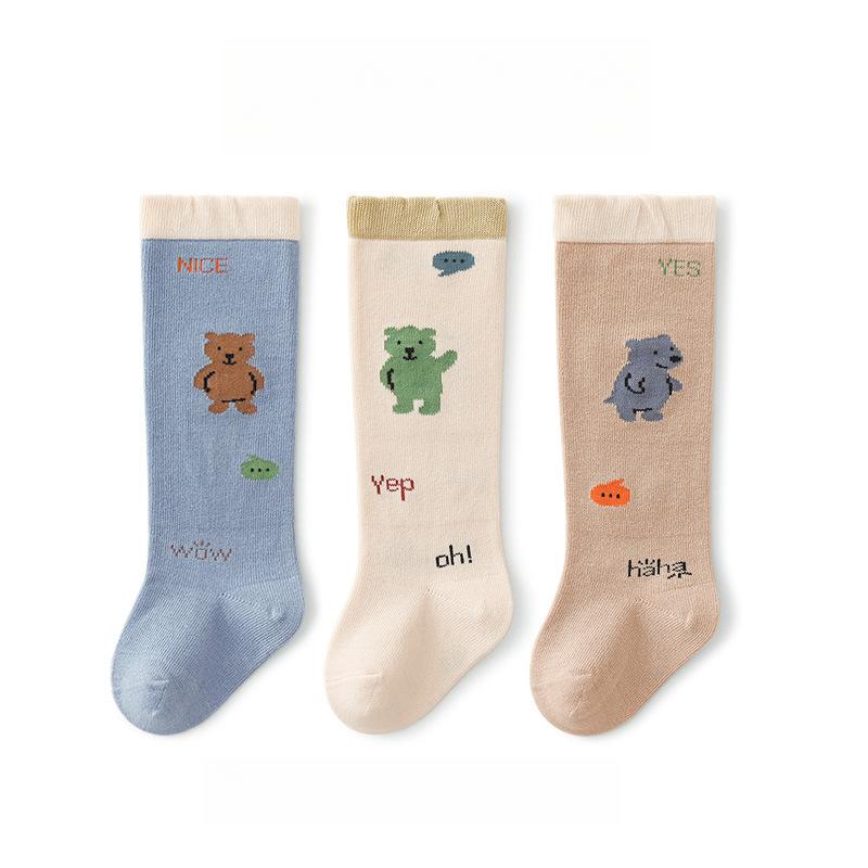 3 pary/partia Dziecięce podkolanówki Dzieci Dziewczynki Chłopcy Miękkie bawełniane długie skarpetki Śliczne hiszpańskie paski Jednolite skarpetki dziecięce dla 0-3 lat