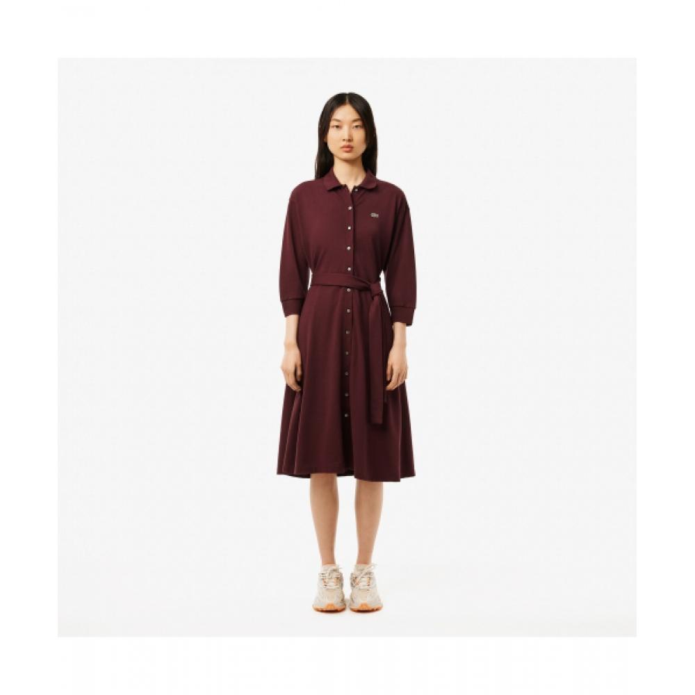 

LacoSte Women S Fit Flare Belted Polo dreSS [dark Brown] 034