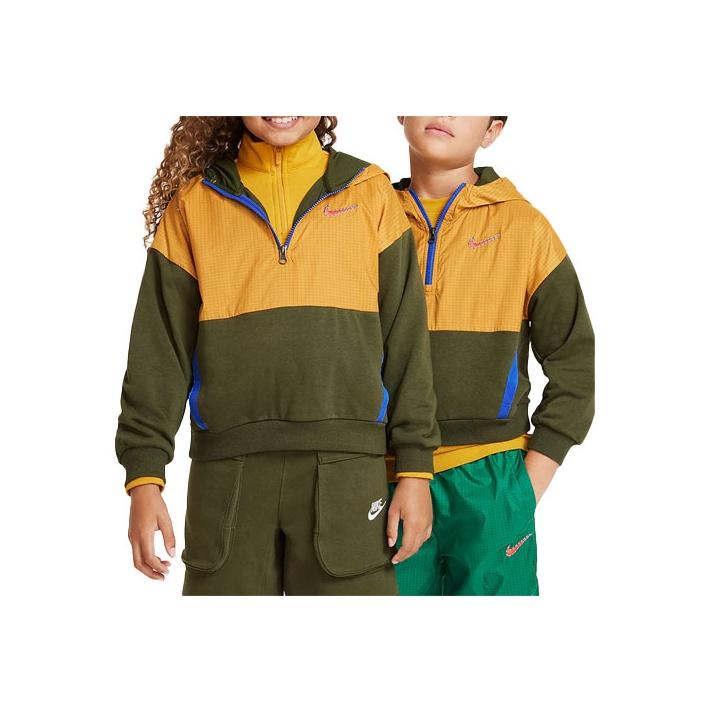 

Nike Sweatshirt Logo Patch Plaid Half-Zip Long Sleeve Kids tops Green DQ8743-326 S