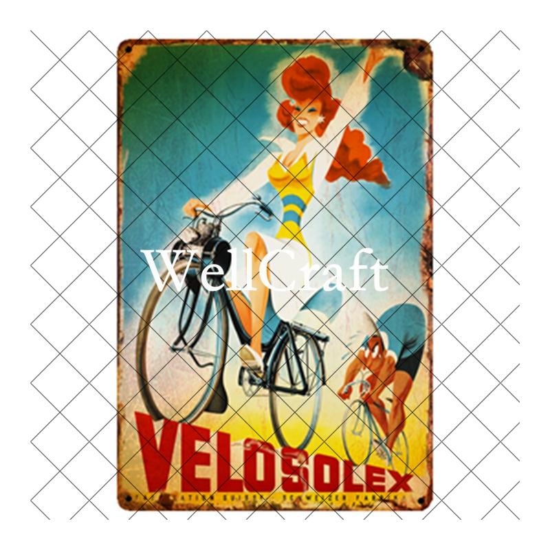 WellCraft Cartelli in Latta per Biciclette Velosolex Targhe Murali Retro per Bici Decorazione Pub WX