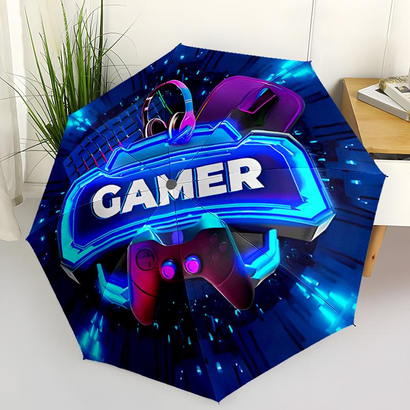 Game Console Theme Folding Umbrella-Fashionable Auto-Open Design 8 Iron Ribs Plastic Handle Foldable Sunshade,Perfect Gifts