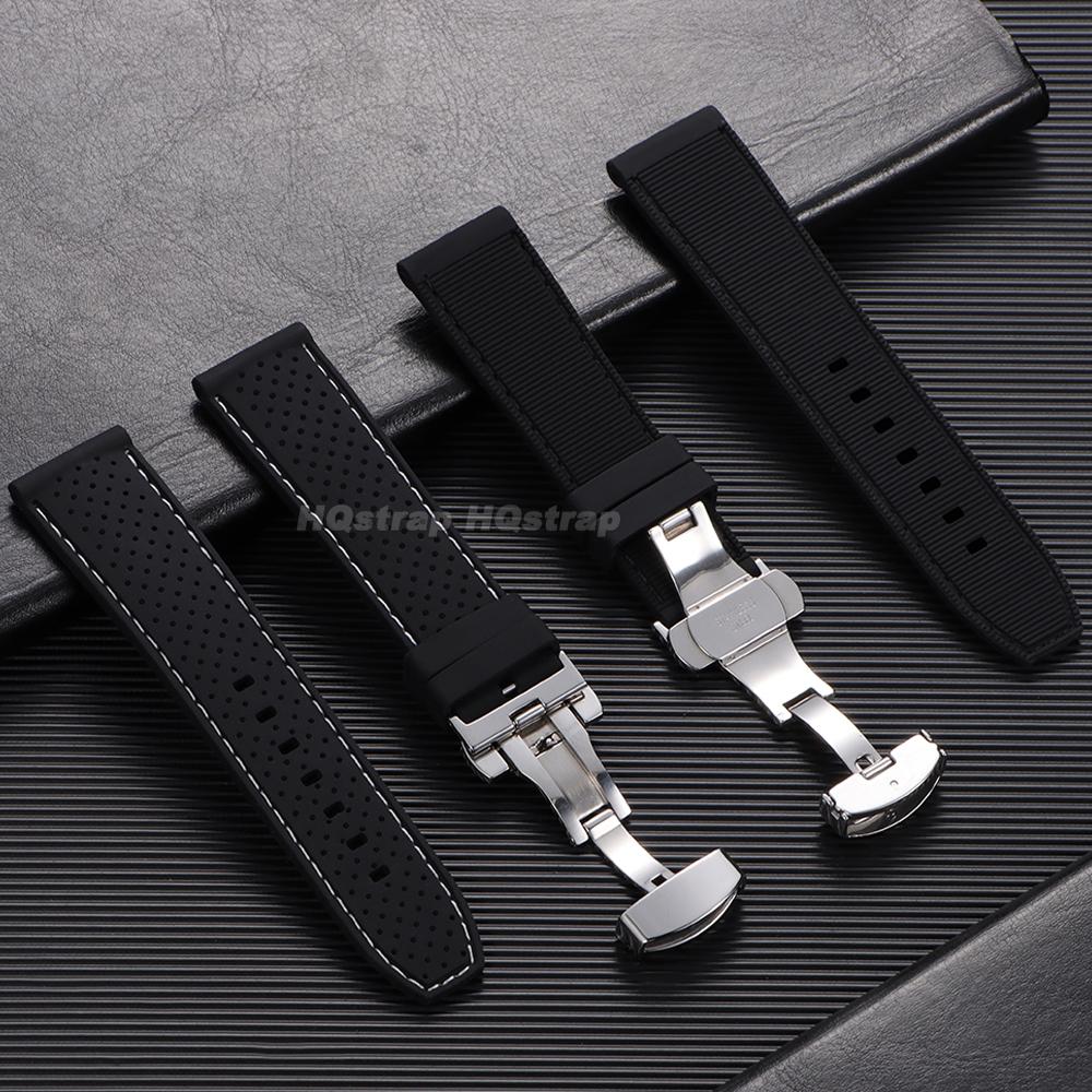 20mm 22mm Silicone Strap Waterproof Soft Rubber Watch Band Breathable Bracelet Universal Replacement Wristband Butterfly Buckle