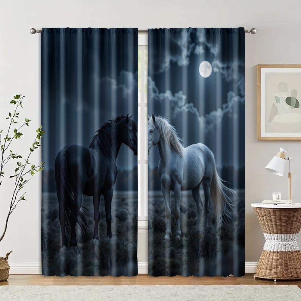 2pcs   Curtain Set Horse 100% Polyester (without Rod) Festive Use for Bedroom   Living Room   Office   Home & Cafe Decor