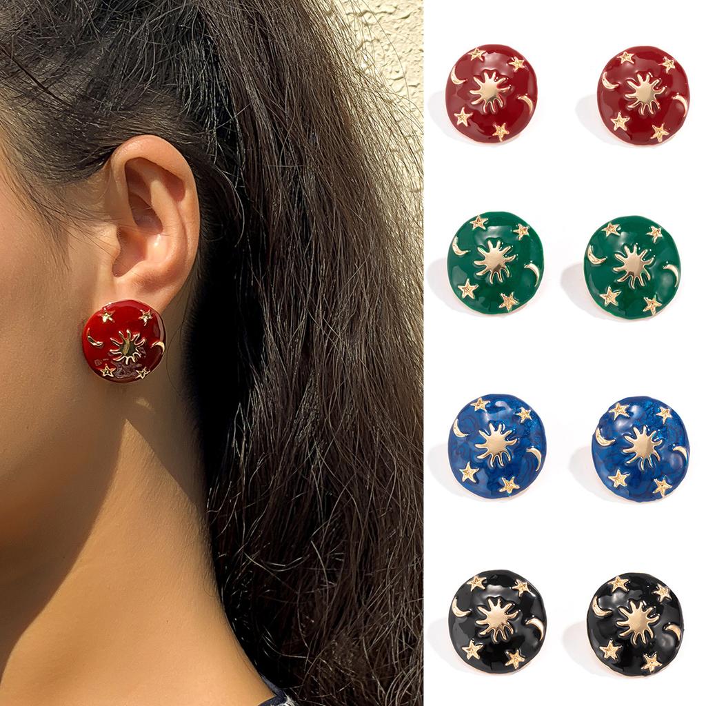 Accessories, Retro Xiaoxiangfeng Heart-Shaped Pearl Stud Earrings For Women, Simple Oil-Dripping Geometric Round Earrings