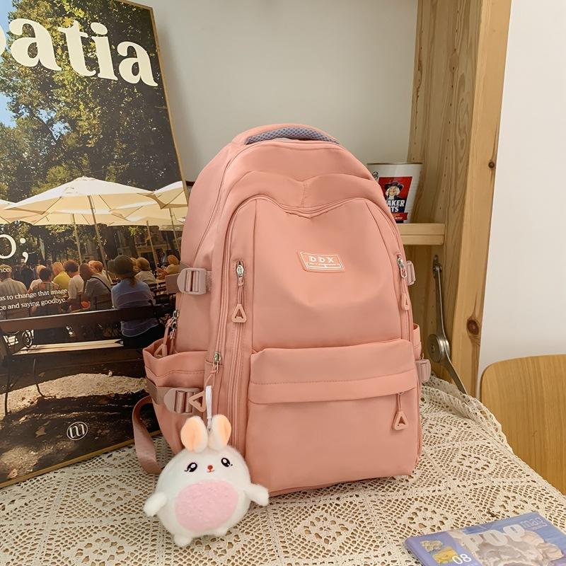 New schoolbag female college student solid color large-capacity backpack multi-layer sturdy middle and high school student backpack