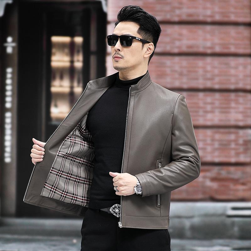 Spring and Autumn Genuine Leather Jacket Men's Sheepskin Jacket Stand Collar Leather Jacket Business Men's Jacket
