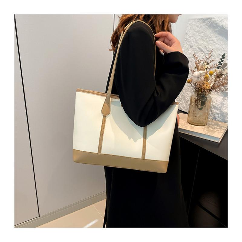 Minimalist Faux Leather Tote Bag for Women, Large Capacity Bucket Shoulder Handbag, Soft Texture Commuter Purse