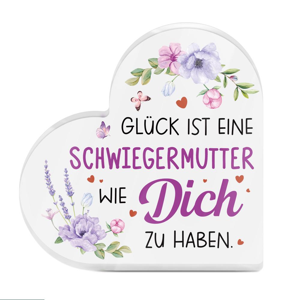 Heart-Shaped Acrylic Tabletop Decoration, "Having A Mother-In-Law Like You Is A Fortune" with Lavender and Rose Floral Patterns, Country Style Living