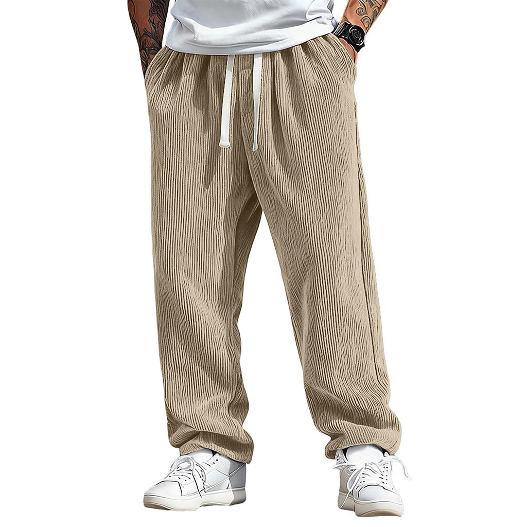 Men's Loose Casual Trousers, Elastic Waist Drawstring, Lightweight With Pockets, Comfortable And Breathable Corduroy Trousers