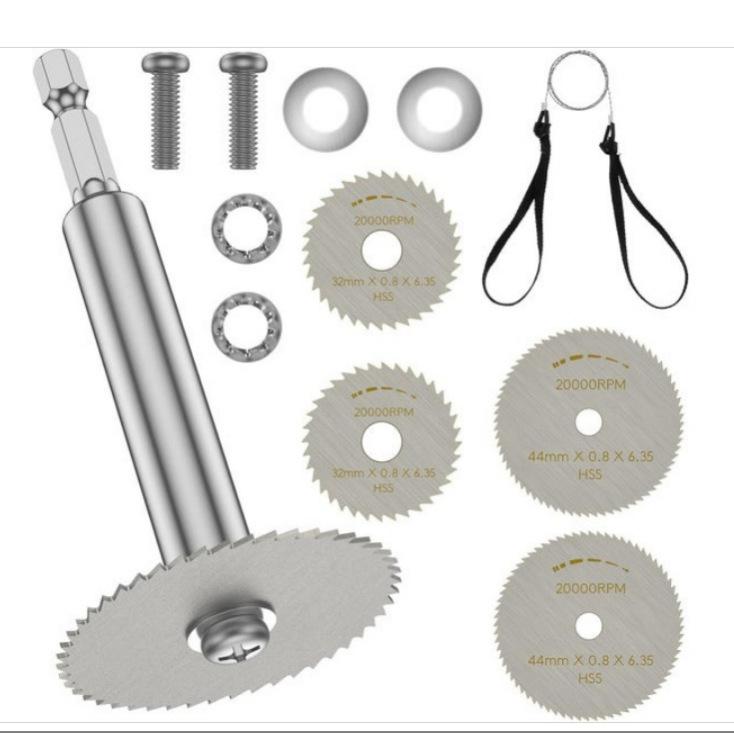 Hex Shank HSS Steel Saw Blade Set with Connecting Rod for Hand Drill - Cuts PVC Pipes.