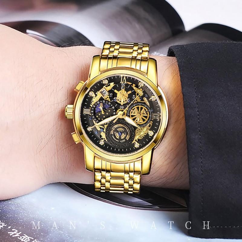 WWOOR Skeleton Watch Trendy Business Men's Watches Waterproof Fashion Quartz Men's Watches
