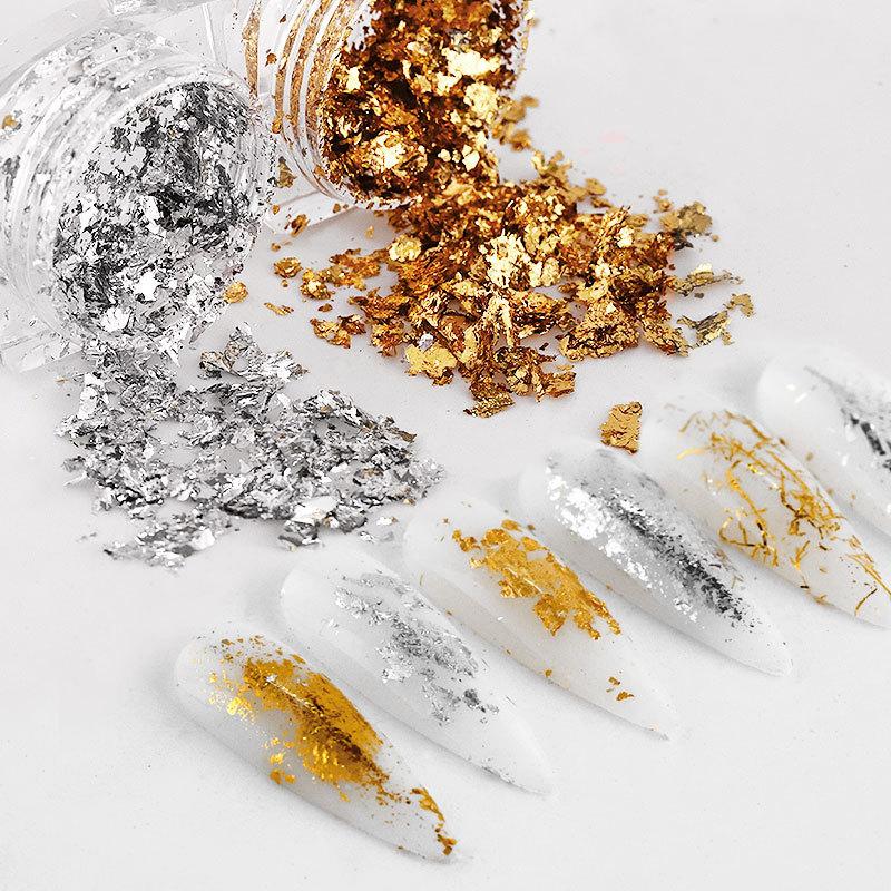 1 PC Sparkly Foil Nails Sequins Irregular Aluminum Gold Design Set Nail Glitter Flakes Gel DIY Manicure Accessories