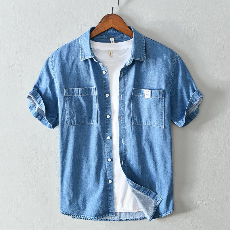 Simple Short-Sleeved Shirt For Men Casual Youth Denim Shirt Jacket For Men