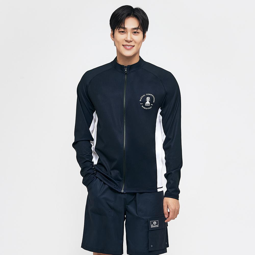 BARREL Men'S Nautical Relaxed Fit Zip-Up Rash Guard Navy (B4Smwzr104Nav)