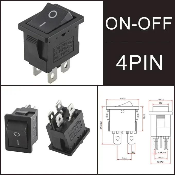 10/30/100 Pcs KCD1 Snap - In Boat Rocker Switch - SPST ON - OFF, 2/3/4 Pin, 250V 6A (AC) / 125V 10A, 2P Toggle Power Snap Switch