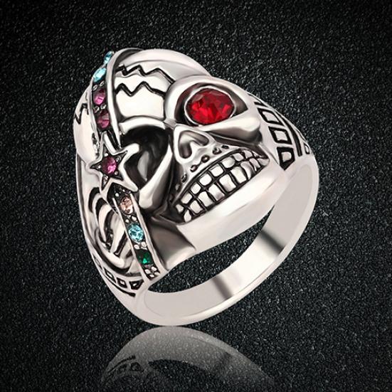 Unisex Punk Style Skull Star Rhinestone Inlaid Lover's Gift Ring Jewelry