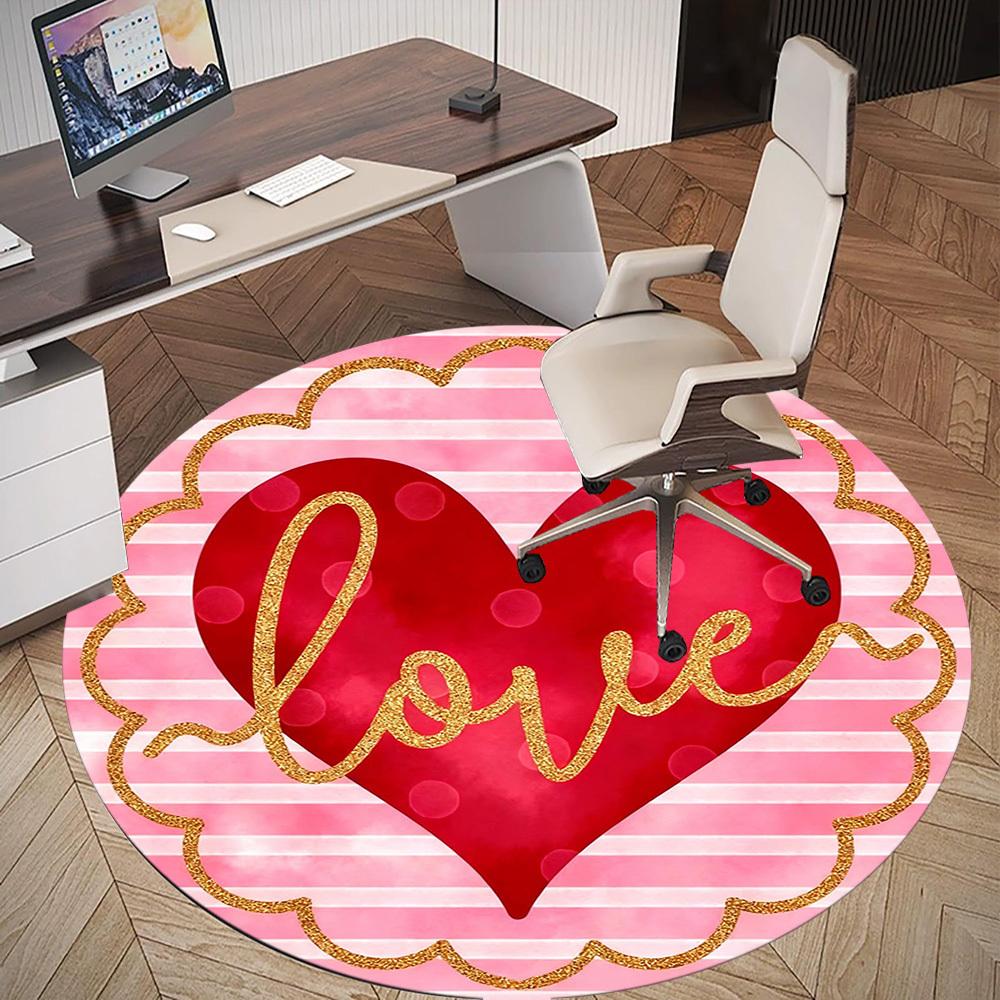 1pc love heart Round Chair mat office Area Rug - Non-Slip, Floor Mat for Office, Bedroom, Ideal home decor gift p0105037