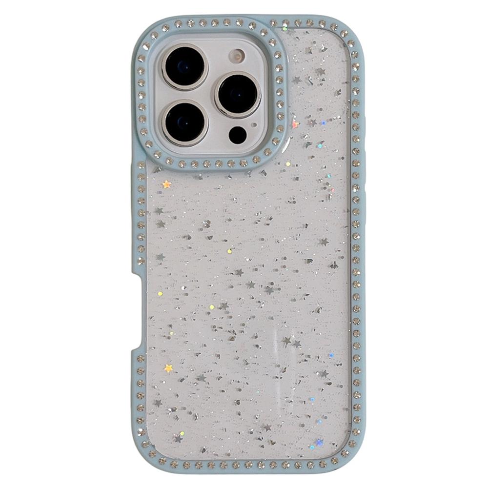 For iPhone 16 Pro Case Rhinestone Frame Star Glitter Epoxy Design TPU+PC Phone Cover