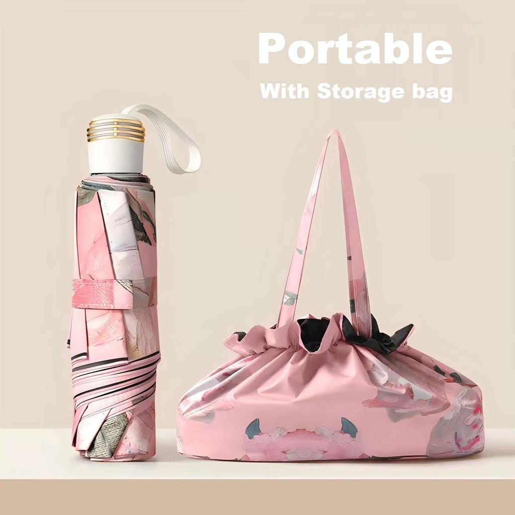 UPF50+ Faltbarer Schirm Doppellagiger Sonnen-Regenschirm Mit Aufbewahrungstasche UV-Schutz Vinylbeschichtung Sonnenschirm Sonnenschutzschirm