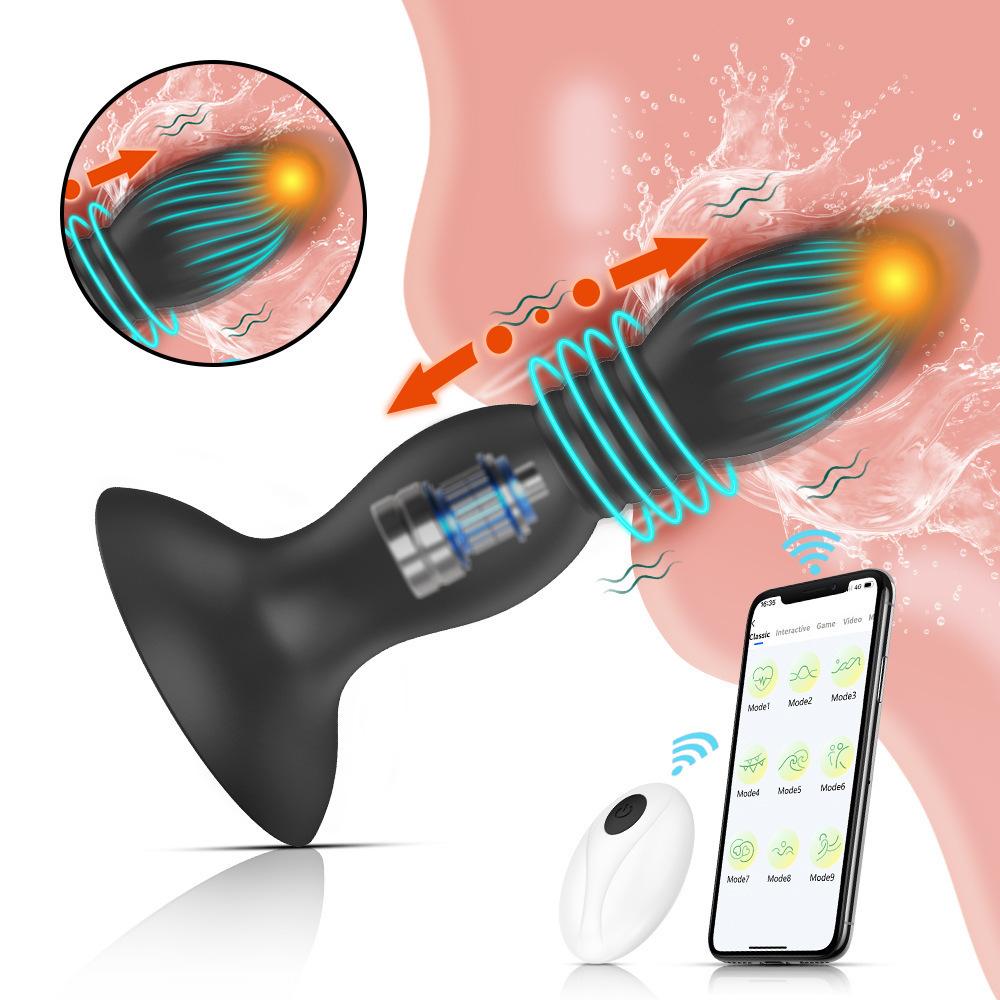 Multi-speed Wireless APP Remote Suction Cup Telescopic Vibration Silicone Anal Plug Rechargeable Adult Anal Toy
