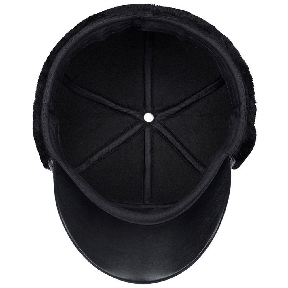 Cap Outdoors Plush Pilot Caps Winter Warm Ear Muff Hats PU Leather Beanies Hats Earflaps Caps