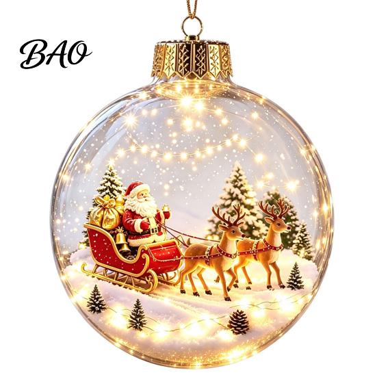 LED Christmas Indoor Decor Lighted Ornaments, 3D Miniature Scene Hanging Balls with Warm Light, Cute Party Supplies Reindeer Penguin Bear Clear