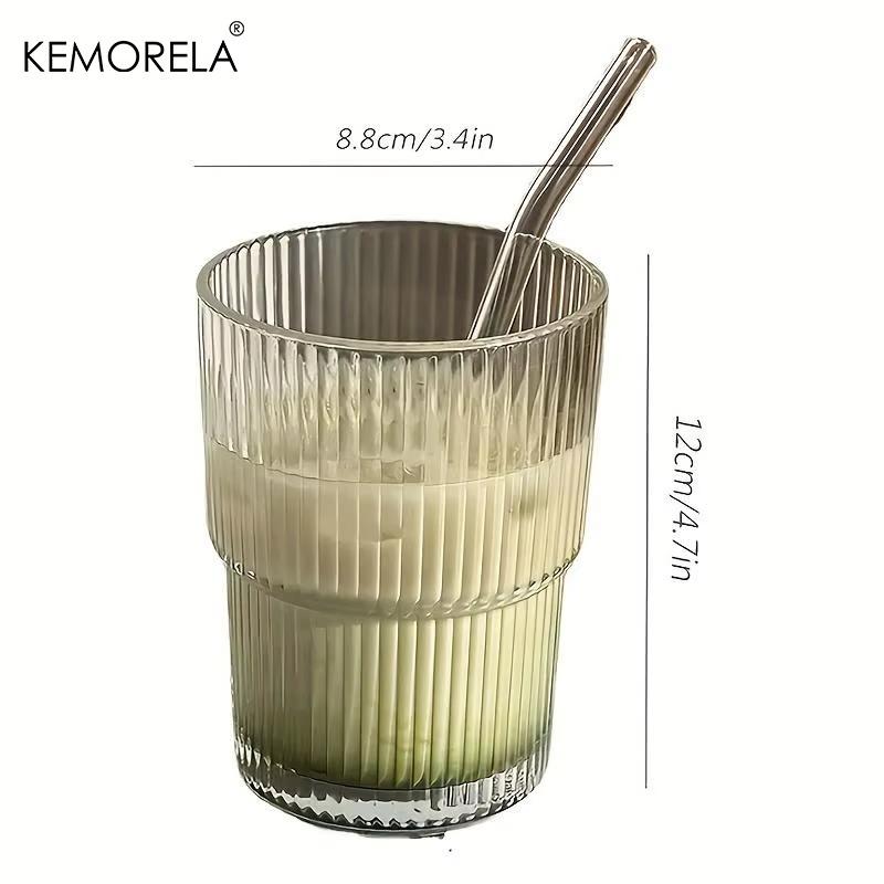 1/2PCS 450ml Stripe Pattern Transparent Glass Cup with Lid And Straw for Ice Coffee Tea Juice Milk Water Drinking
