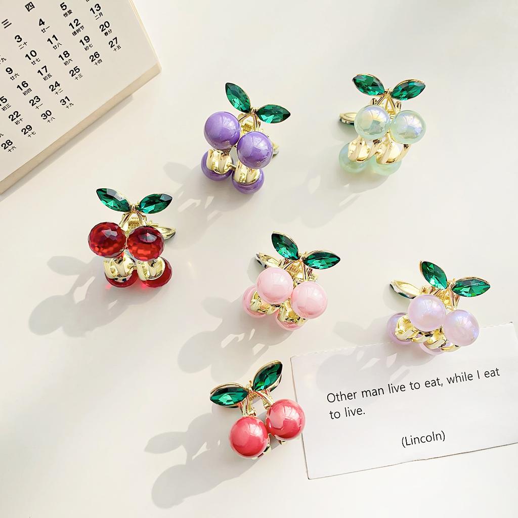 Jemné křišťálové třešňové mini malé vlasové drápy kovové kamínkové sponky do vlasů pro ženy, sponky do vlasů s krabím klipem, vlasové doplňky