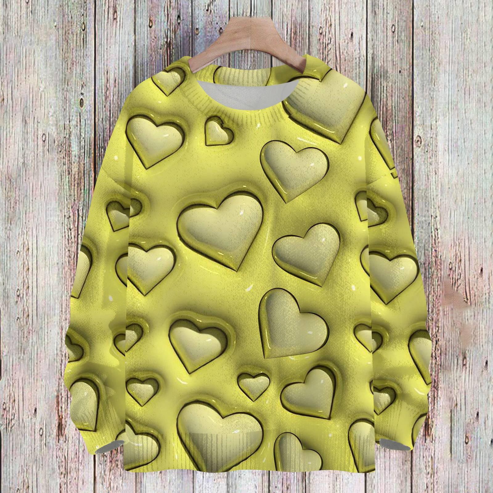 

Жіночий спортивний в язаний светр на День Святого Валентина Мила сорочка Пуловер з круглим вирізом XL жовтий