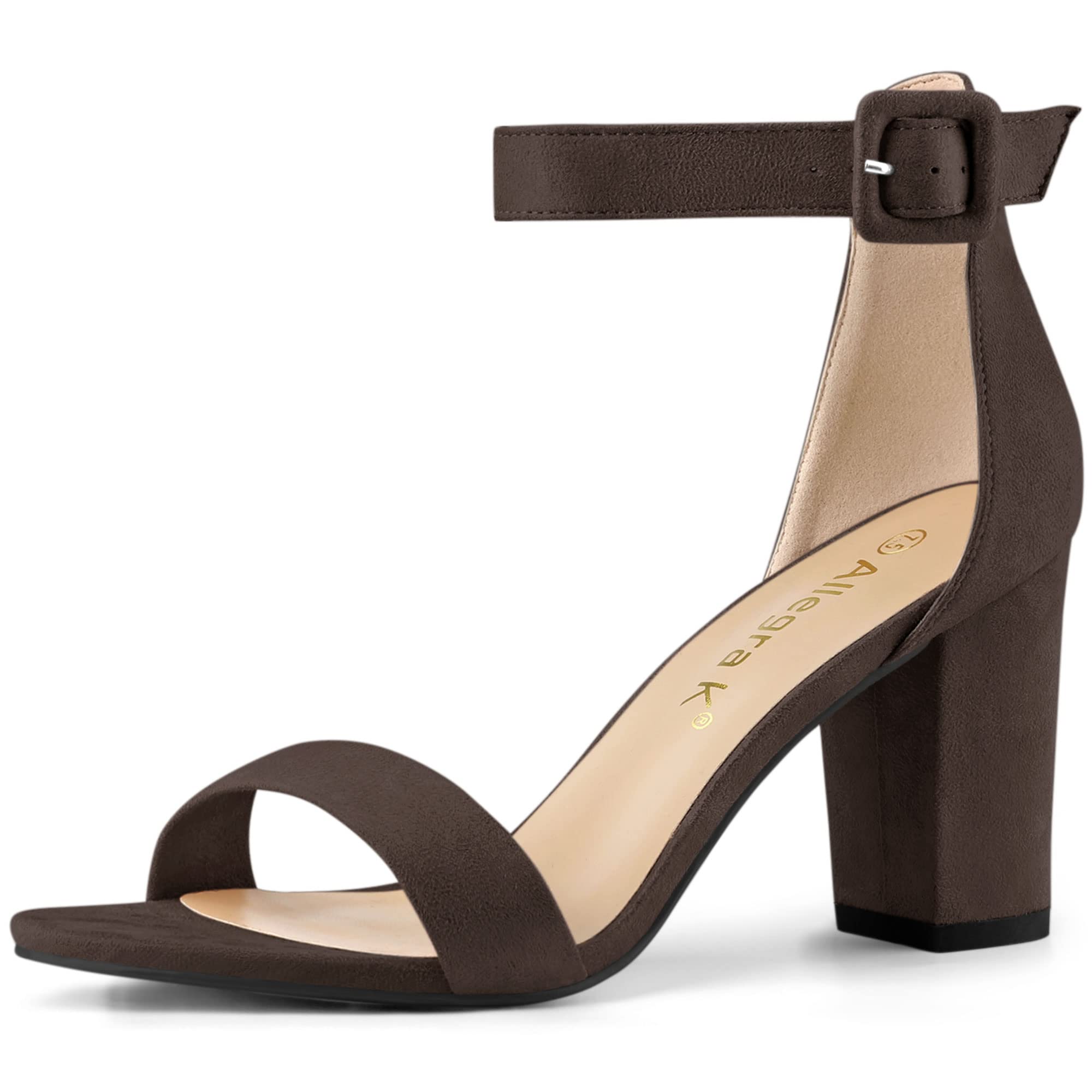 

Allegra K Ankle Strap Sandals with Buckle, Chunky Heels, Women s High Heels, Beautiful Legs, Coffee, Size 24.0cm