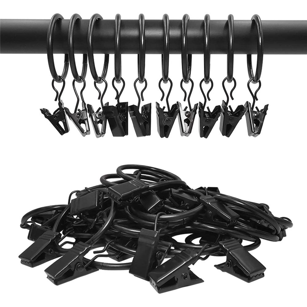 40 Pack Curtain Rings With Clips, Drapery Clips With Rings, Drapes Rings 1.5 In Interior Diameter, Fits Up To 1.2 In Curtain Rod, Black
