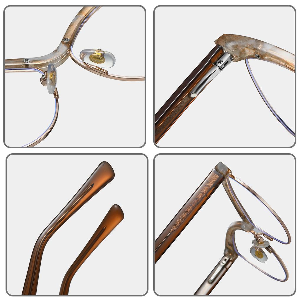 Reading Eyewear Eyeglass Frame Retro Classic Trendy Feline Semi Filter Screen Presbyopic Stylish Rim Spectacle Spectacle Cat's Computer Eye Metal