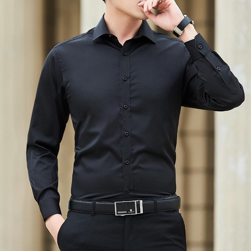 Plus Size Men Solid Color Business Shirt Fashion Classic Basic Casual Slim White Long Sleeve Shirt Brand Clothes
