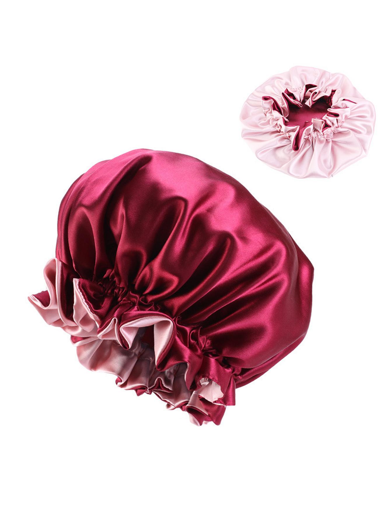 1Pc Two Tone Satin Hat Silk Bonnet For Sleeping Satin Bonnets Double Layer Reversible Hair Cap Bonnet For Women Long Curly Braid