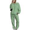 Women's Fashion Solid Color Round Neck Long Sleeve Top Elastic Waist Casual Pants Set