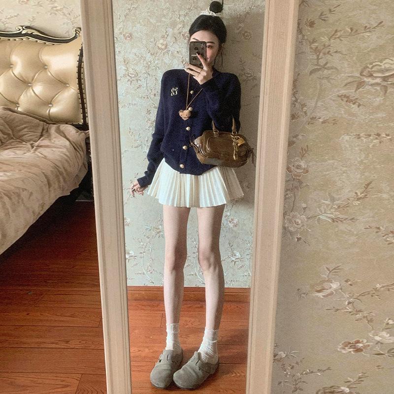 2026 Women s Gray Wool Pleated A-Line Skirt - High Waist, Spring/Autumn Collection S