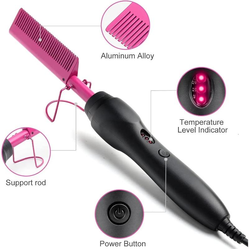 Hair Straightener Hot Comb Anti-Scald Beard Straightening And Curling Iron Portable Electric Press Comb For Wigs&Beard Heat Comb